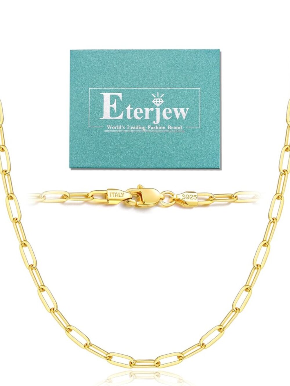 18K Gold Plated and 925 Sterling Silver Paperclip Chain Necklace for Women, 3mm
